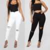 Roselina ripped solid denim long pants