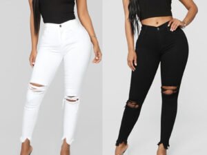 Roselina ripped solid denim long pants
